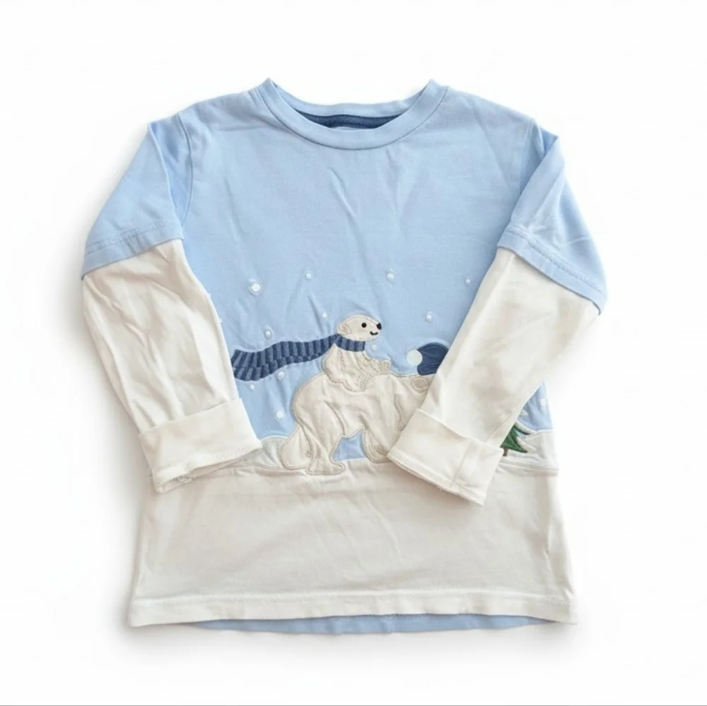 Gymboree Kids Blue & White Polar Bear Layered-Look Long Sleeve Top Cotton Size 7